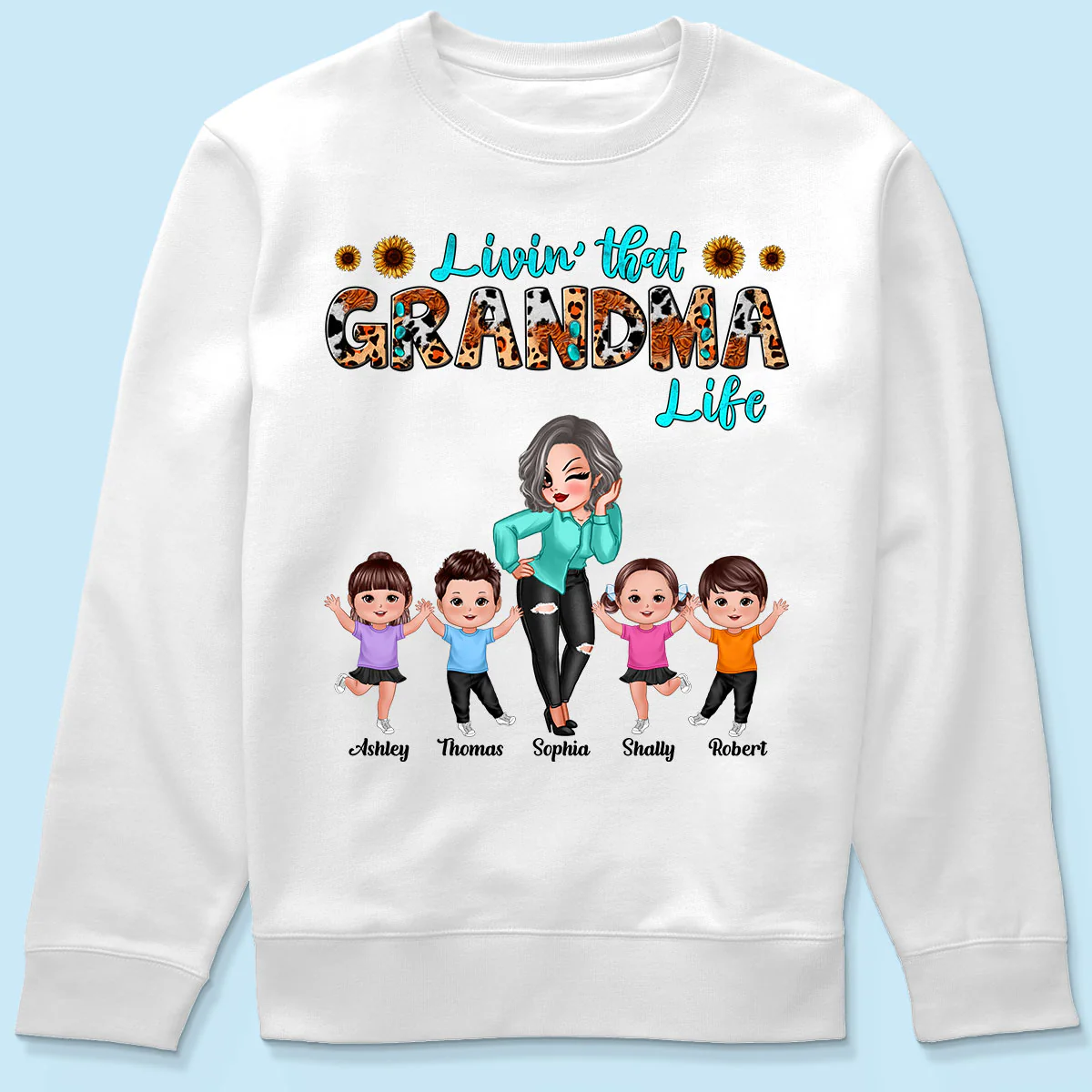 Teal And Leopard Livin‘ That Grandma Mom Life Personalized Shirt - Image 6