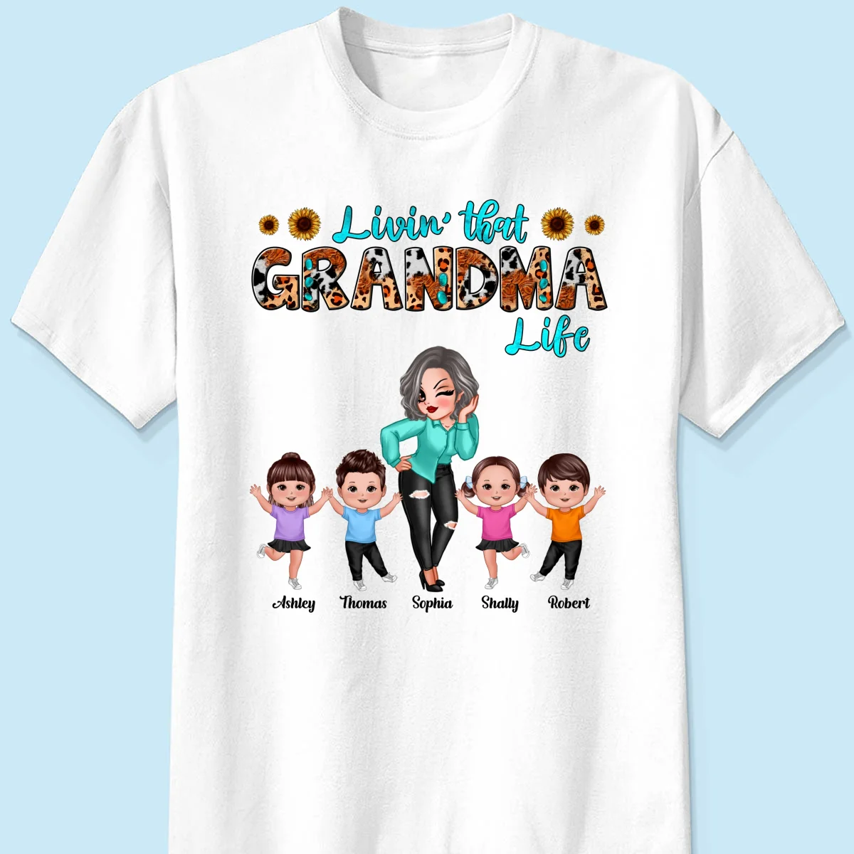 Teal And Leopard Livin‘ That Grandma Mom Life Personalized Shirt - Image 7