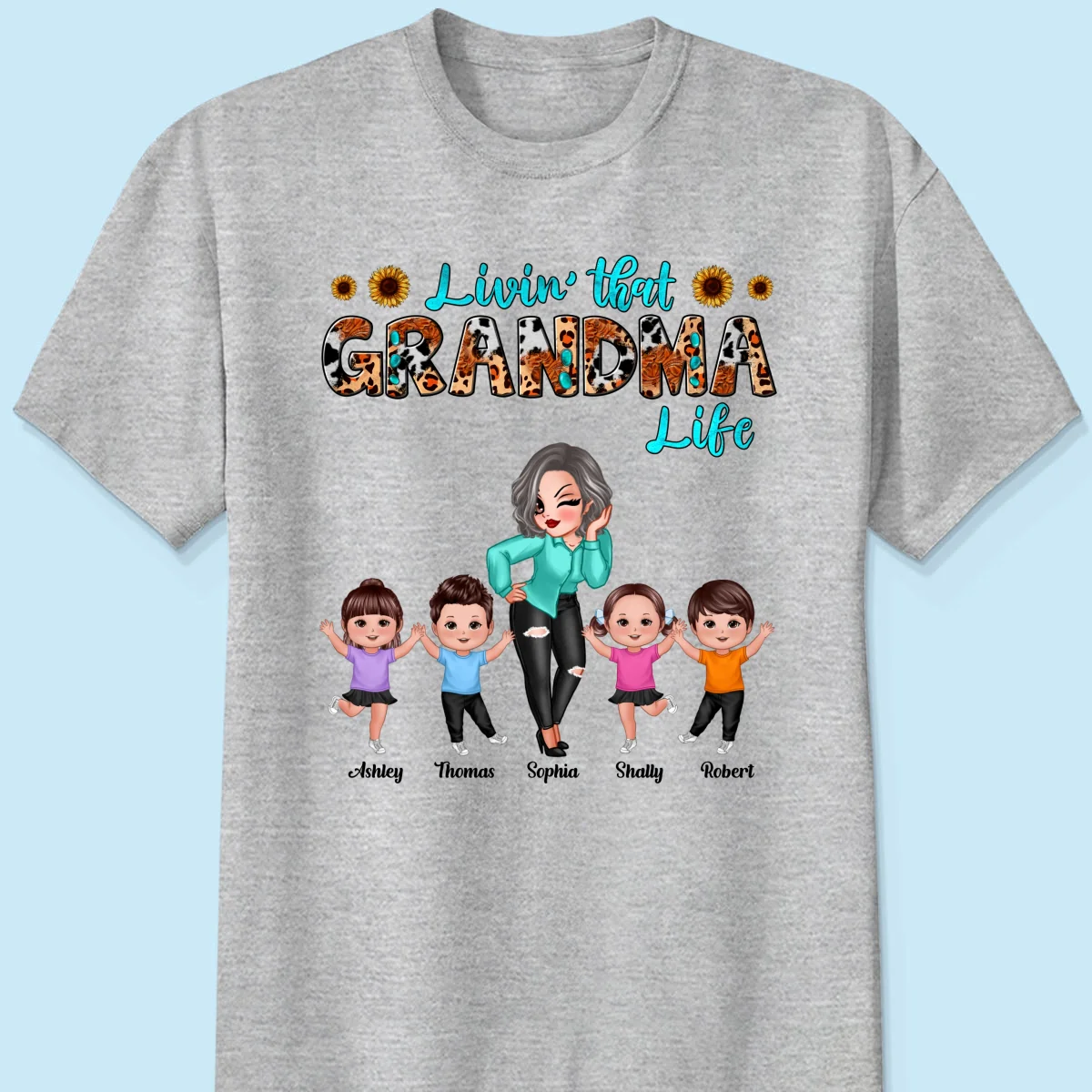 Teal And Leopard Livin‘ That Grandma Mom Life Personalized Shirt - Image 8