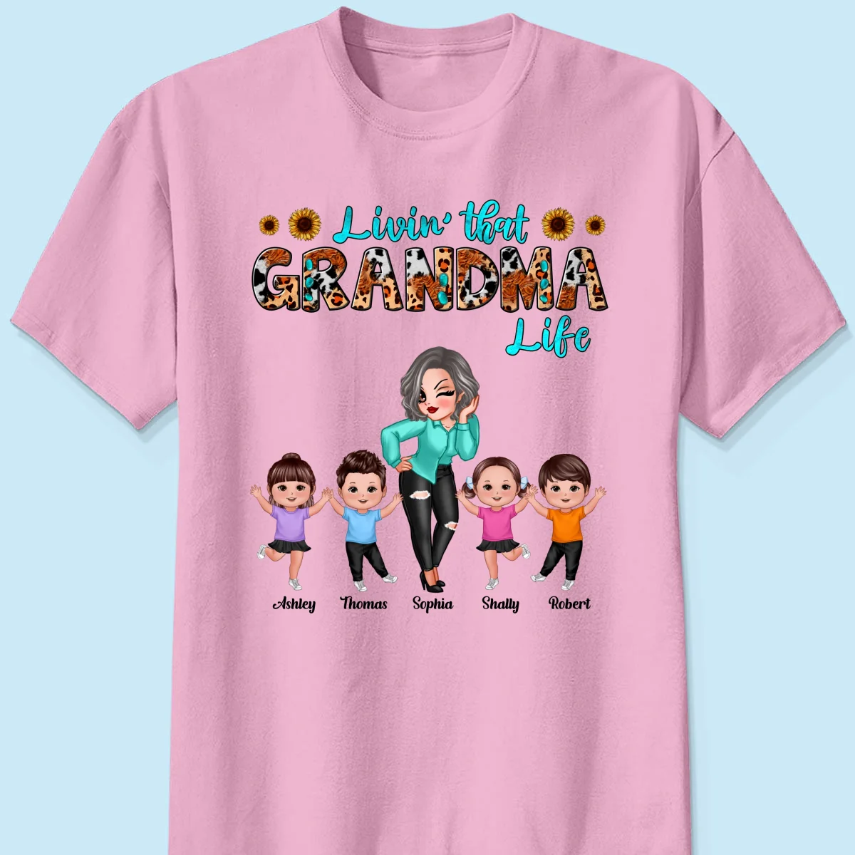 Teal And Leopard Livin‘ That Grandma Mom Life Personalized Shirt - Image 9