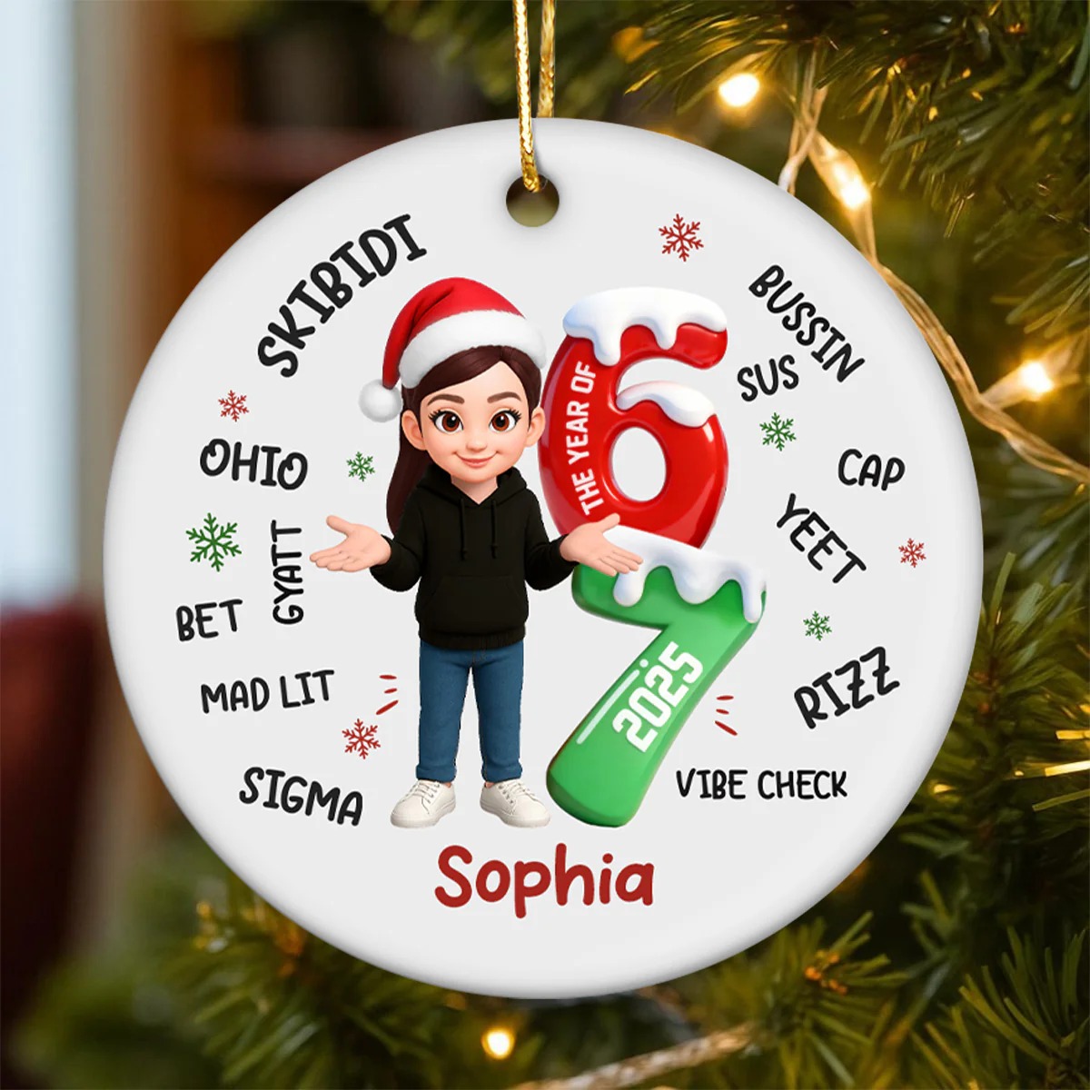 Teen Boy Girl 2025 Trending Slang Christmas 67 Six Seven Posing - Personalized Ceramic Ornament - Funny Christmas Gift For Teen, Grandkid, Gen Alpha - Image 6