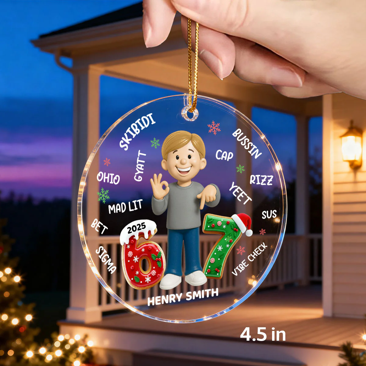 Teen Kid Custom Name Six Seven 3D Effect - Personalized Acrylic Ornament - 2025 Slang, Funny Teen Grandkid, Gen Alpha Christmas Gift - Image 2