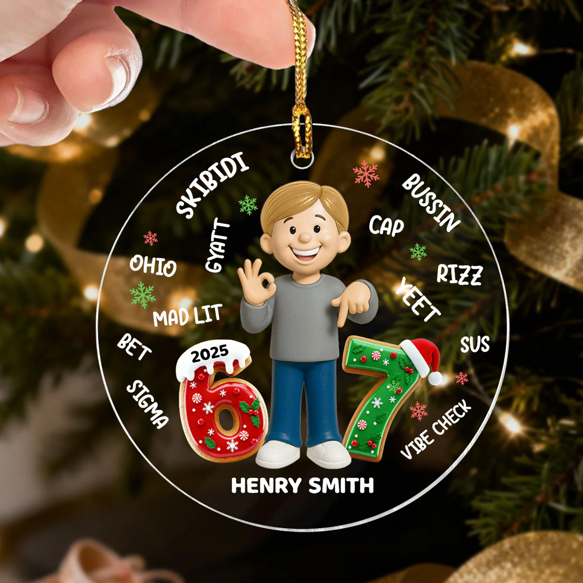 Teen Kid Custom Name Six Seven 3D Effect - Personalized Acrylic Ornament - 2025 Slang, Funny Teen Grandkid, Gen Alpha Christmas Gift - Image 3
