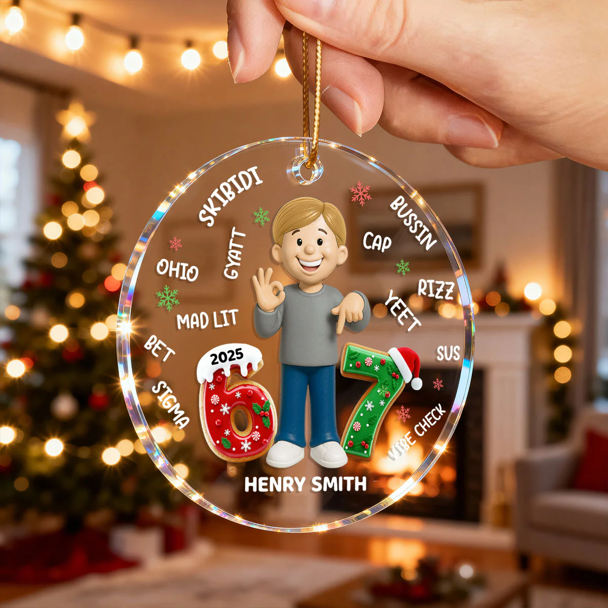 Teen Kid Custom Name Six Seven 3D Effect - Personalized Acrylic Ornament - 2025 Slang, Funny Teen Grandkid, Gen Alpha Christmas Gift - Image 7