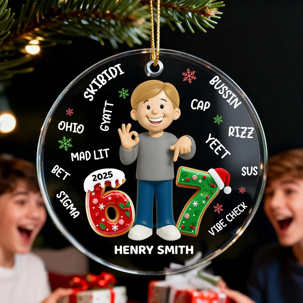 Teen Kid Custom Name Six Seven 3D Effect - Personalized Acrylic Ornament - 2025 Slang, Funny Teen Grandkid, Gen Alpha Christmas Gift - Image 8