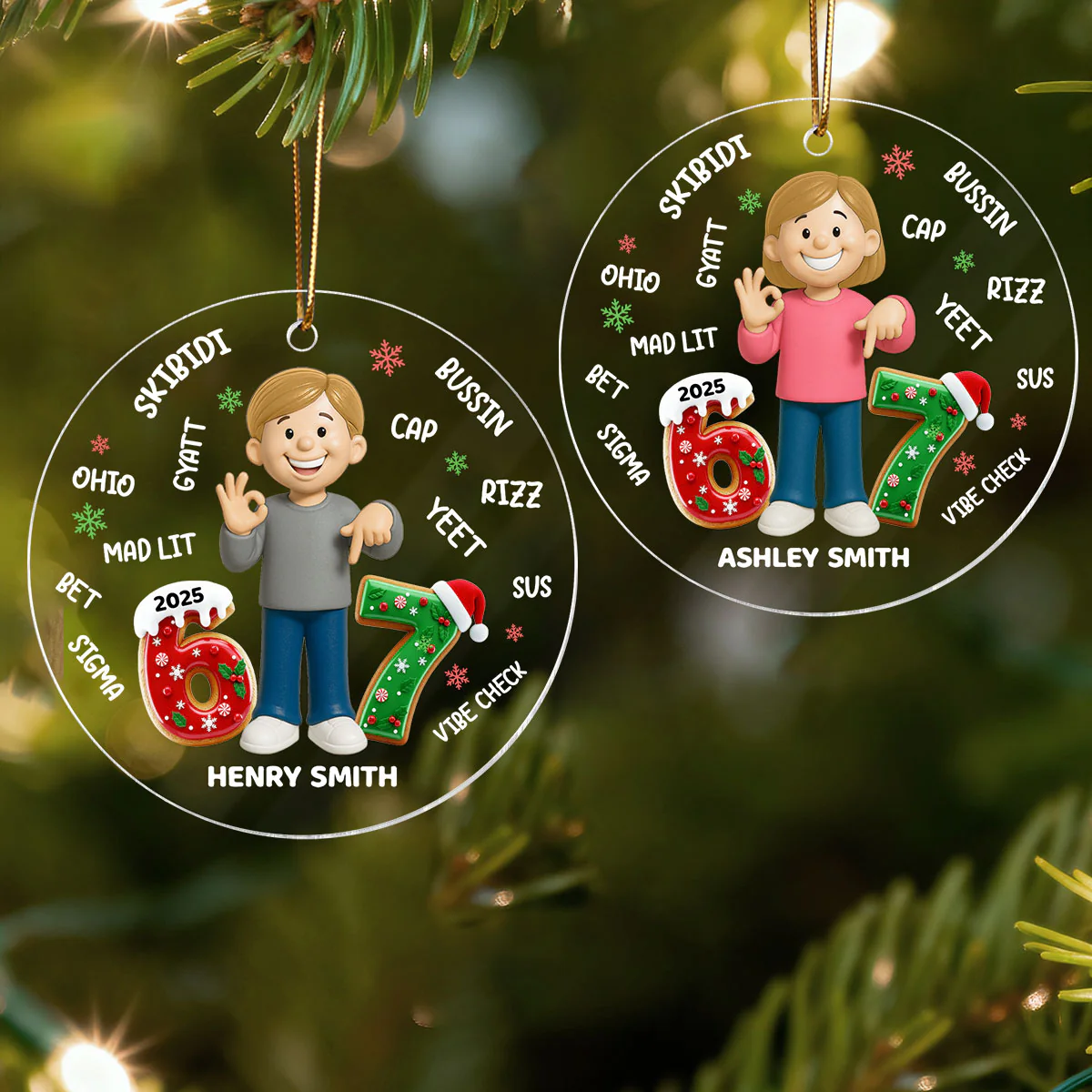 Teen Kid Custom Name Six Seven 3D Effect - Personalized Acrylic Ornament - 2025 Slang, Funny Teen Grandkid, Gen Alpha Christmas Gift - Image 9