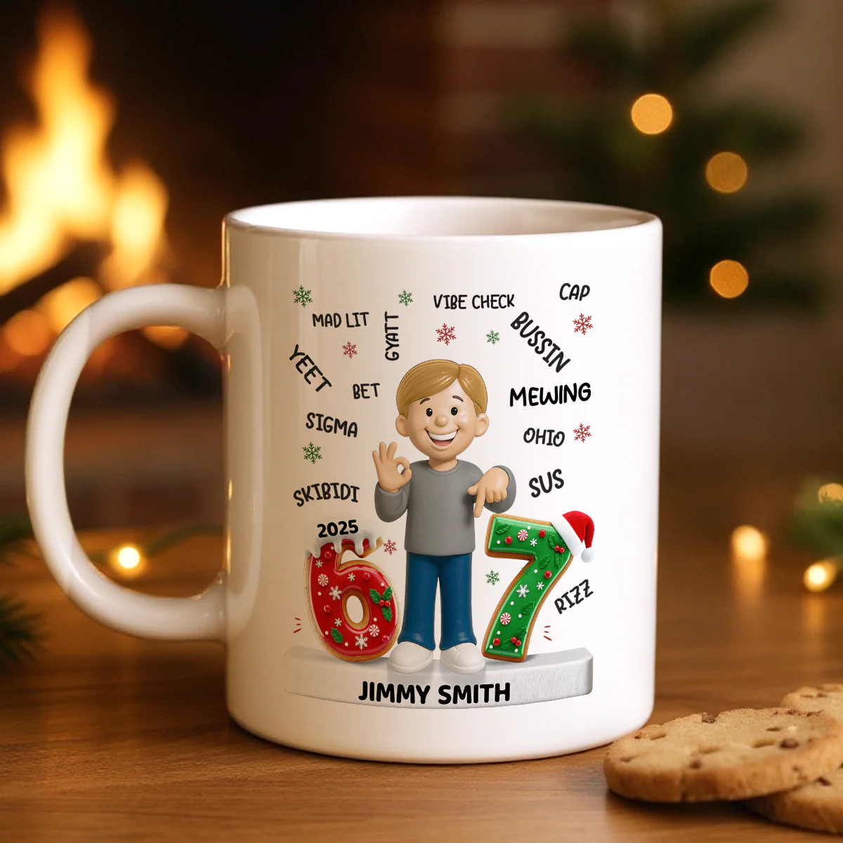 Teen Kid Custom Name Six Seven 3D Effect - Personalized Mug - 2025 Slang, Funny Teen Grandkid, Gen Alpha Christmas Gift - Image 2