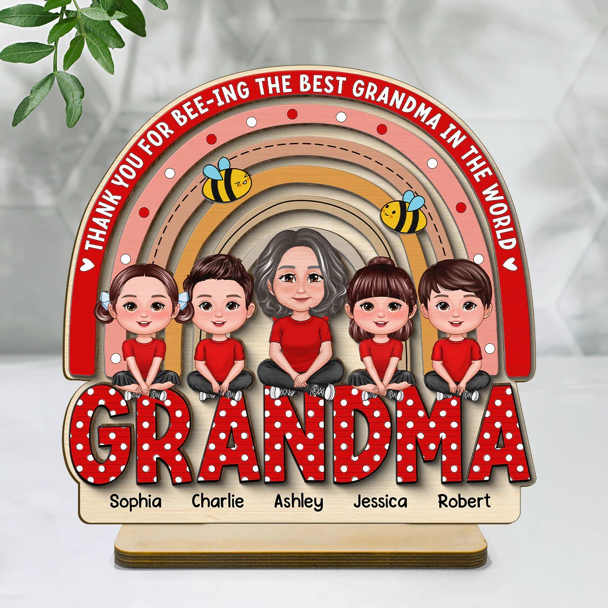 Thank You For Bee-ing The Best Grandma Personalized 2-Layer Standing Wooden Plaque - Image 8
