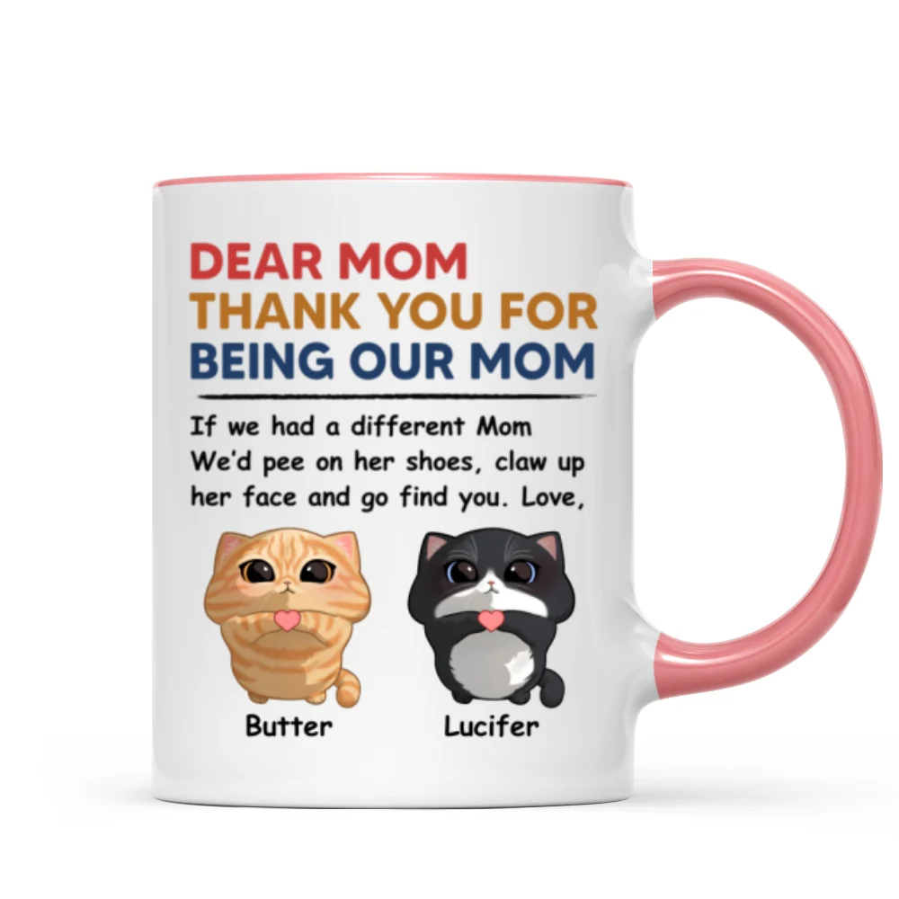 Thank You For Being My Cat Dad Mom Cute Cartoon Cats Looking Up Personalized Mug - Image 10