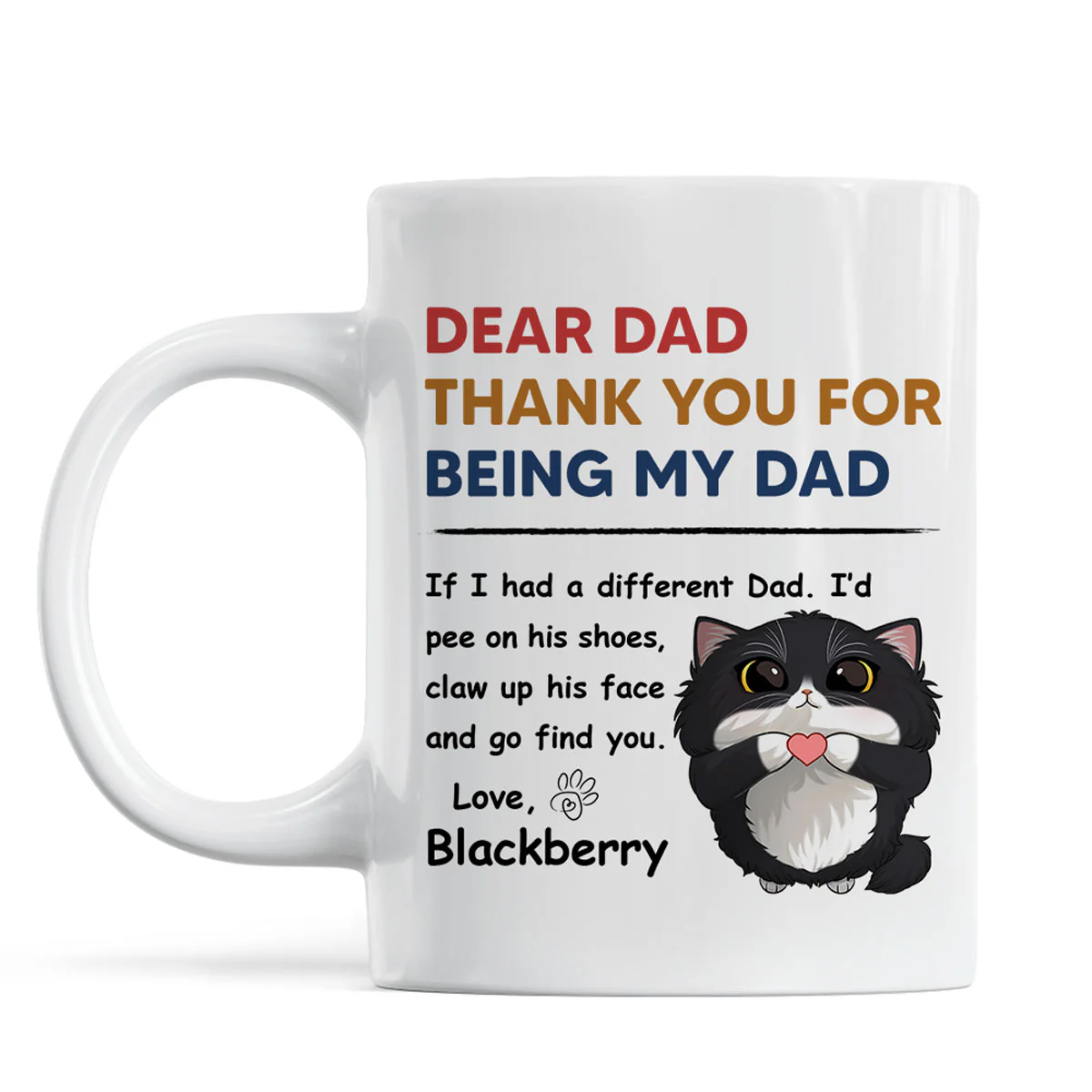 Thank You For Being My Cat Dad Mom Cute Cartoon Cats Looking Up Personalized Mug - Image 2
