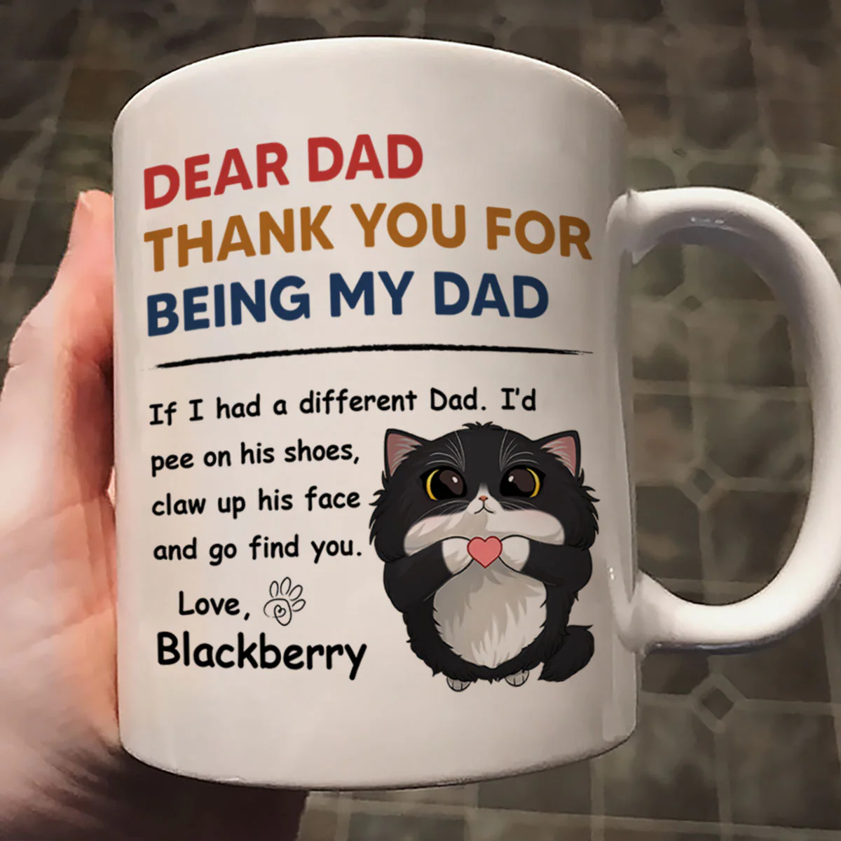 Thank You For Being My Cat Dad Mom Cute Cartoon Cats Looking Up Personalized Mug - Image 3