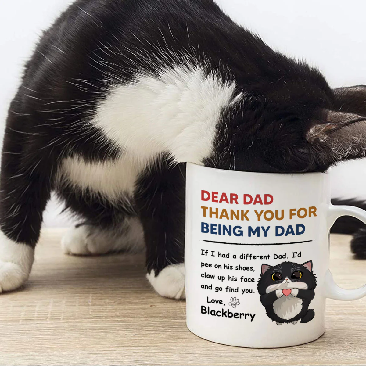 Thank You For Being My Cat Dad Mom Cute Cartoon Cats Looking Up Personalized Mug - Image 4