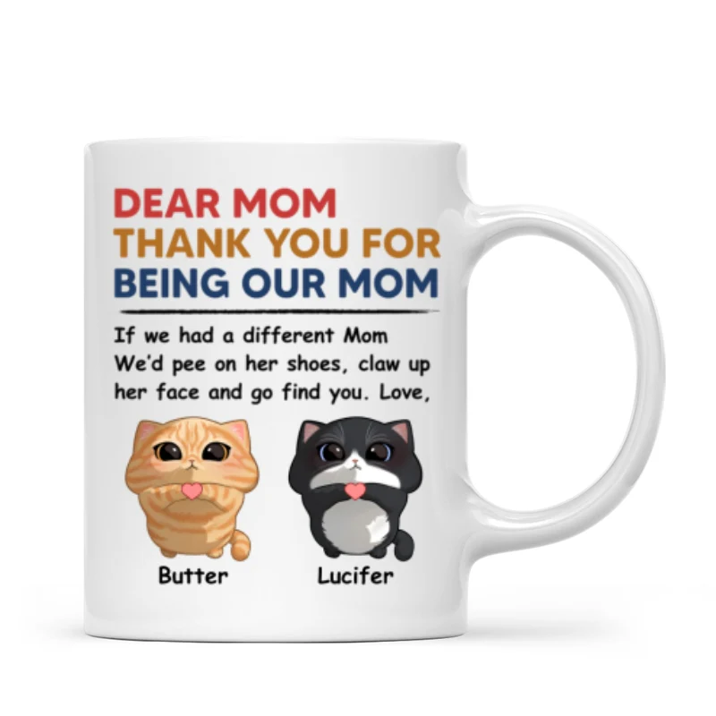 Thank You For Being My Cat Dad Mom Cute Cartoon Cats Looking Up Personalized Mug - Image 5