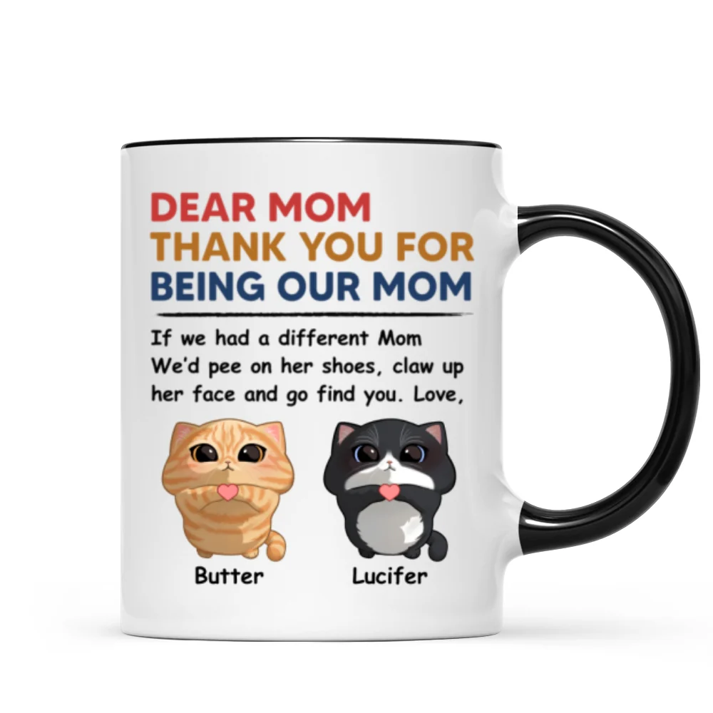 Thank You For Being My Cat Dad Mom Cute Cartoon Cats Looking Up Personalized Mug - Image 6