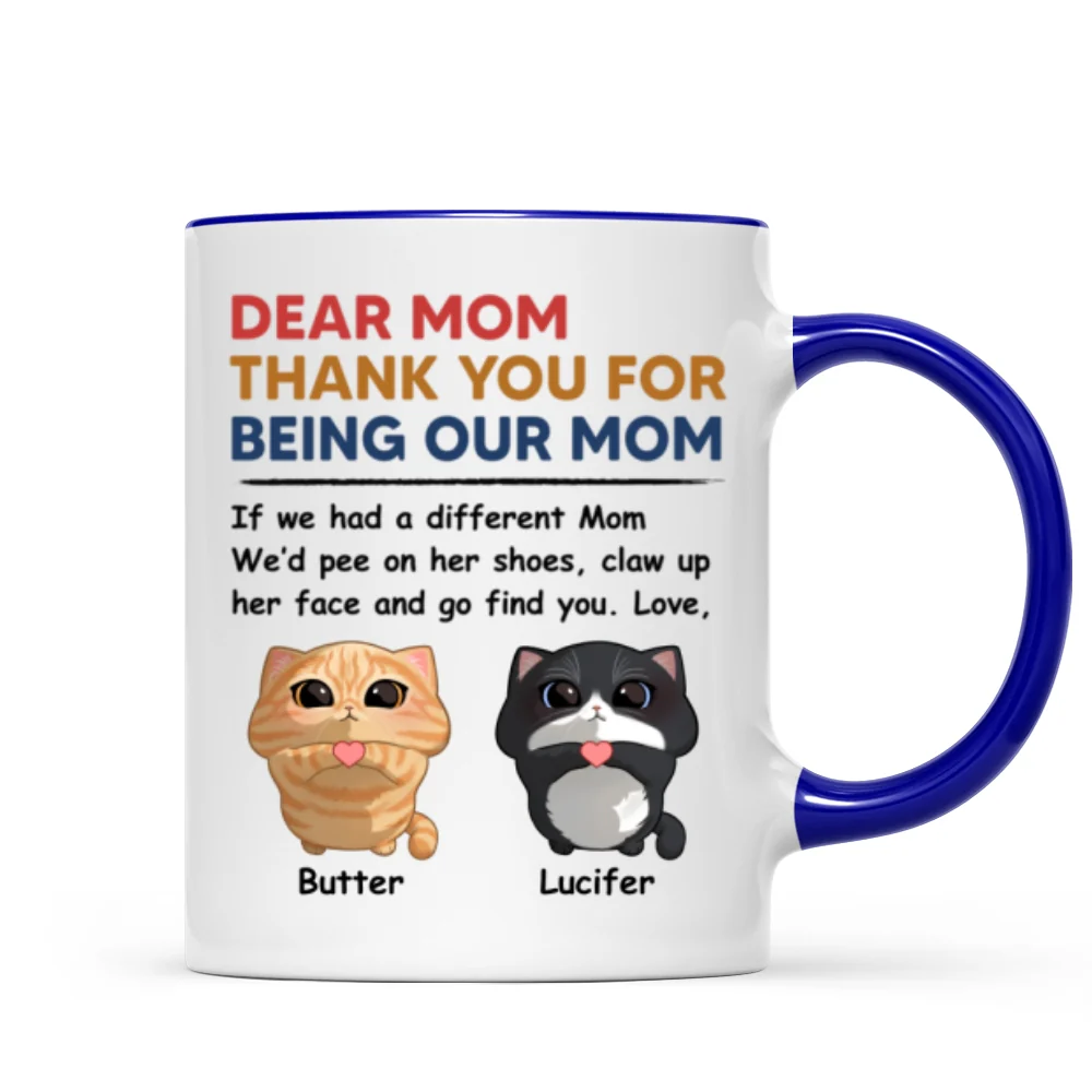 Thank You For Being My Cat Dad Mom Cute Cartoon Cats Looking Up Personalized Mug - Image 7