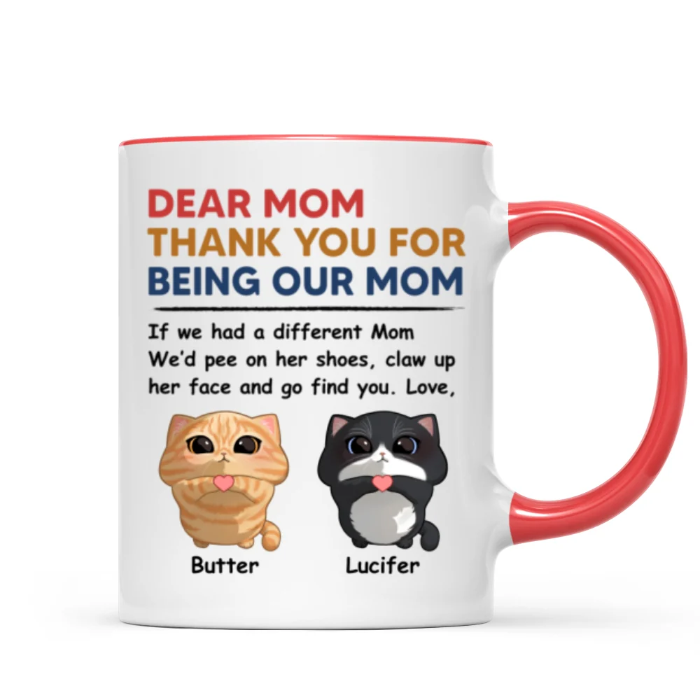 Thank You For Being My Cat Dad Mom Cute Cartoon Cats Looking Up Personalized Mug - Image 8