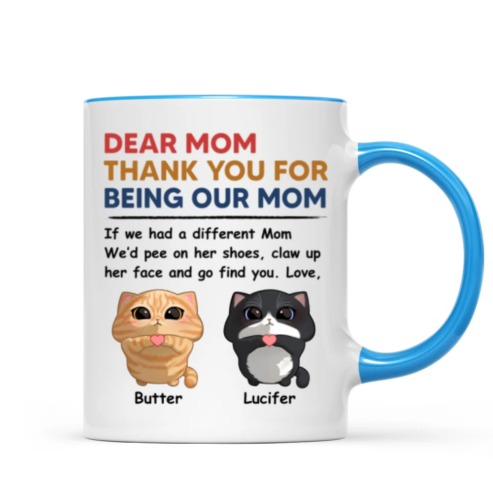 Thank You For Being My Cat Dad Mom Cute Cartoon Cats Looking Up Personalized Mug - Image 9
