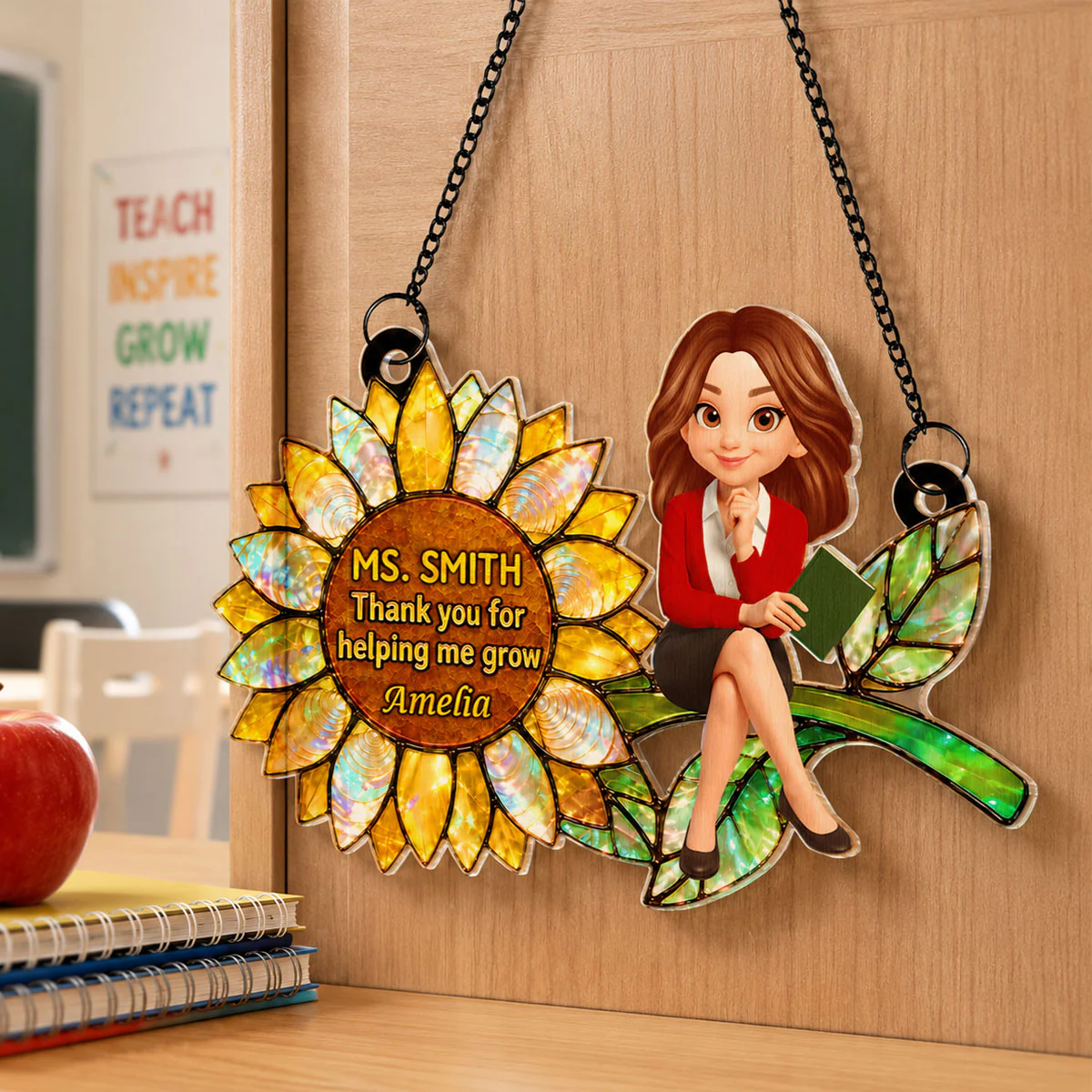 Thank You for Helping Me Grow Teacher - Personalized Acrylic Suncatcher - Teacher Appreciation Gift, End of School Year Gift - Image 8