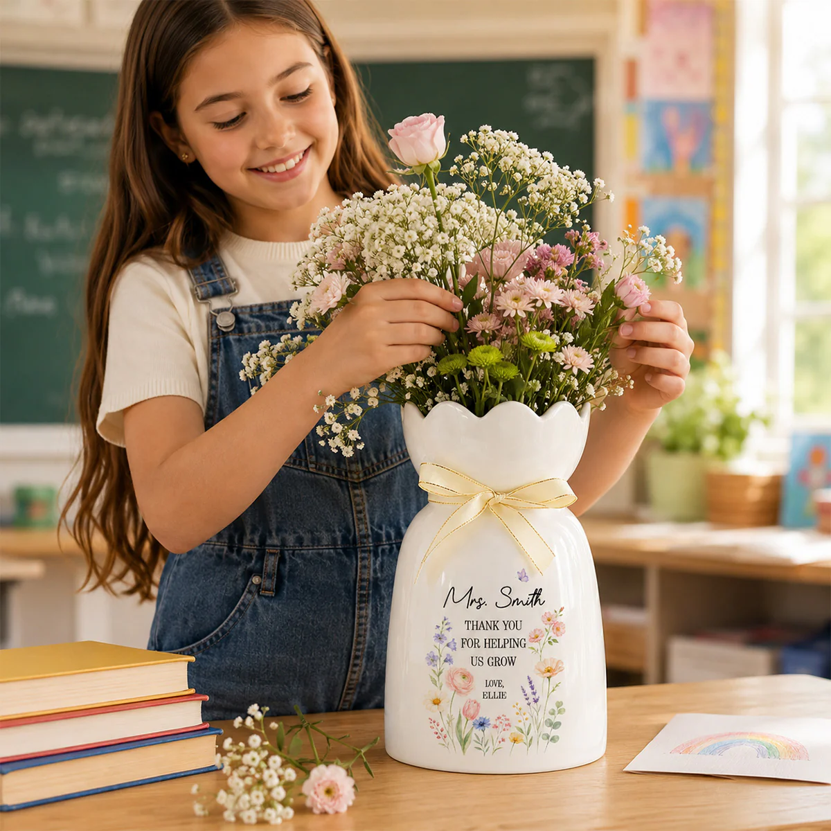 Thank You For Helping Us Grow - Personalized Ceramic Flower Vase - Teacher Appreciation Gift - Image 7