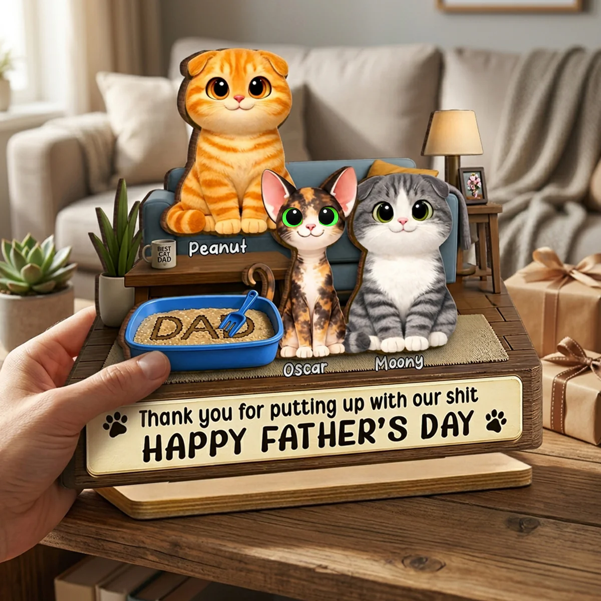 Thank You for Putting up with My Sh*t - Personalized 2-Layered Wooden Plaque - Funny  Gift for Cat Dad - Image 2