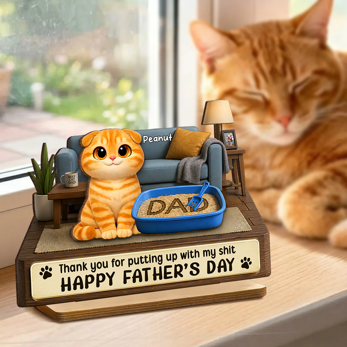 Thank You for Putting up with My Sh*t - Personalized 2-Layered Wooden Plaque - Funny  Gift for Cat Dad - Image 3