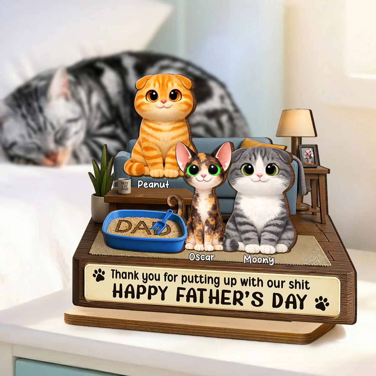Thank You for Putting up with My Sh*t - Personalized 2-Layered Wooden Plaque - Funny  Gift for Cat Dad - Image 4