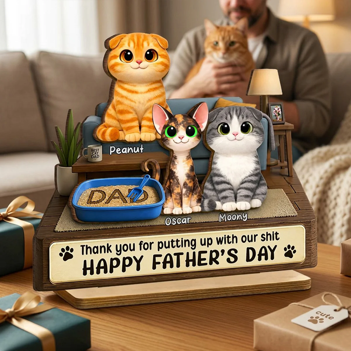 Thank You for Putting up with My Sh*t - Personalized 2-Layered Wooden Plaque - Funny  Gift for Cat Dad - Image 5
