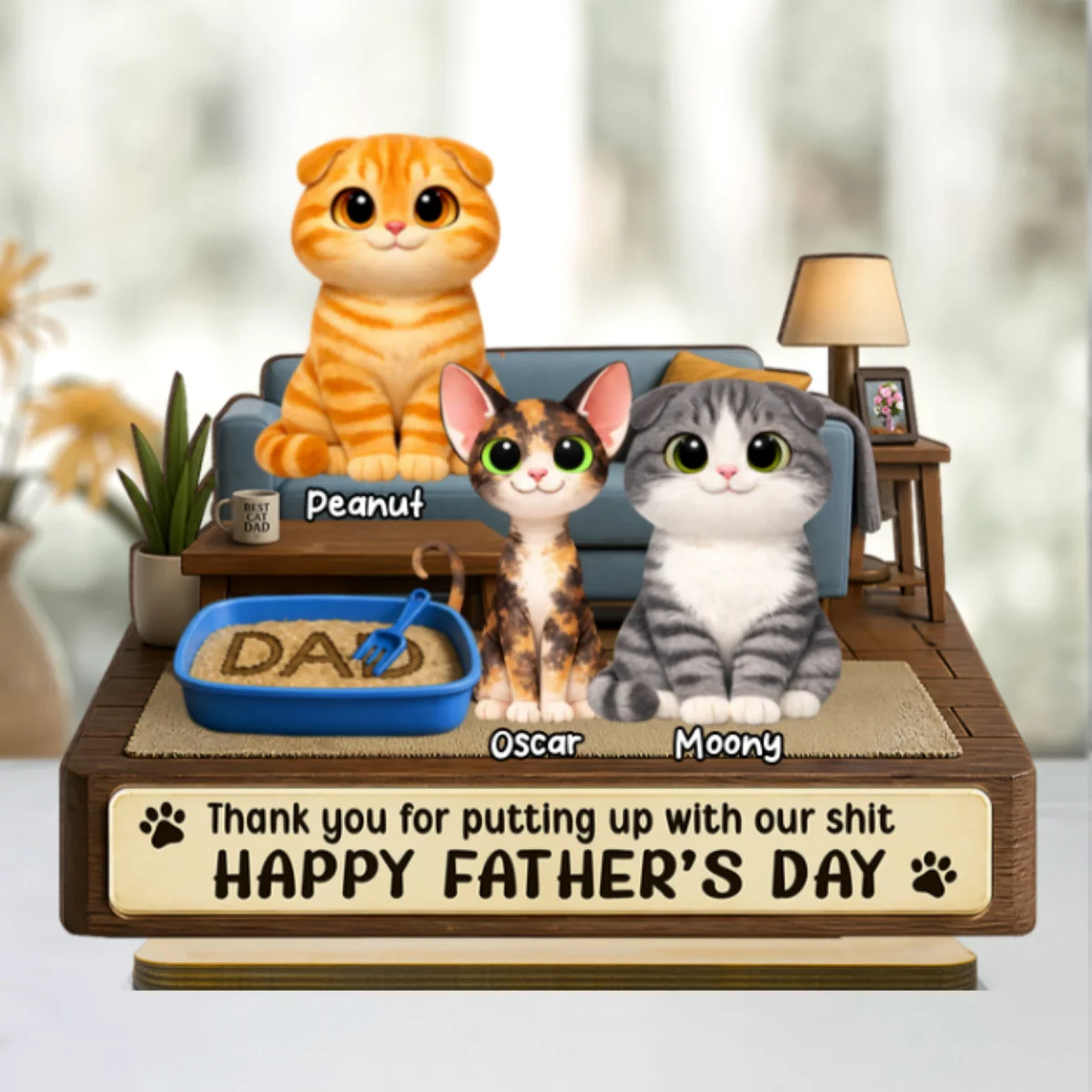 Thank You for Putting up with My Sh*t - Personalized 2-Layered Wooden Plaque - Funny  Gift for Cat Dad - Image 9