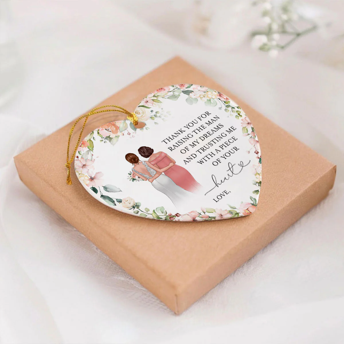 Thank You For Raising The Man Of My Dreams Personalized Heart Ceramic Ornament, Unique Wedding Gift, Christmas Gift, Sentimental Gift For Mother In Law - Image 8
