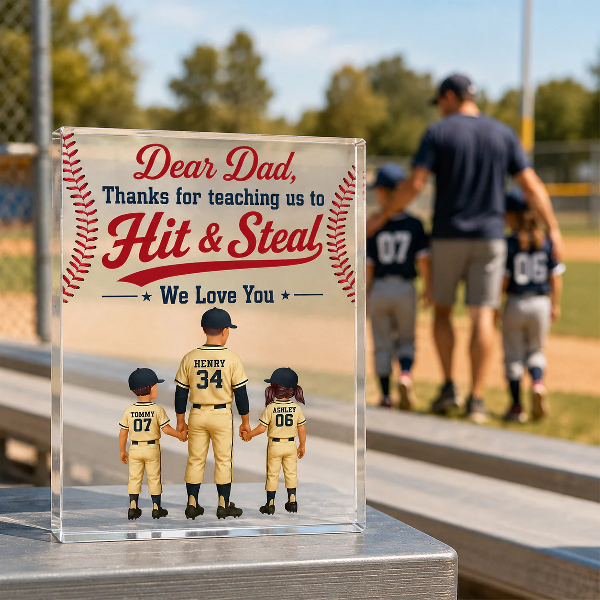Thank You For Teaching Us To Hit & Steal Baseball Dad & Kids - Personalized Acrylic Block Plaque - Gift For Dad, Husband - Image 6