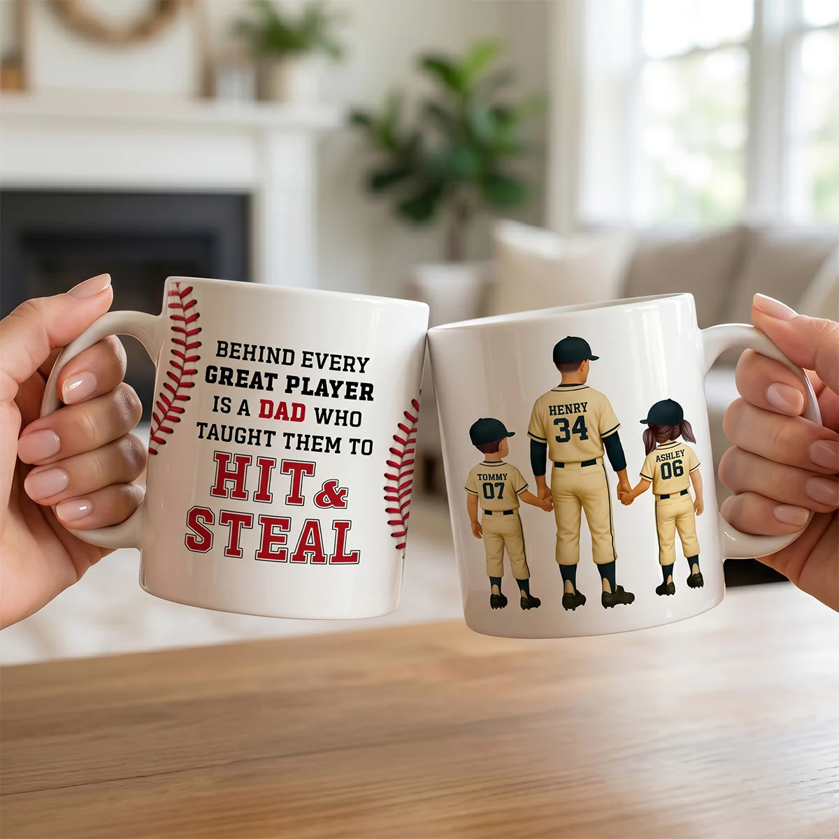 Thank You For Teaching Us To Hit & Steal Baseball Dad & Kids - Personalized Mug - Father's Day Gift For Dad, Husband - Image 5