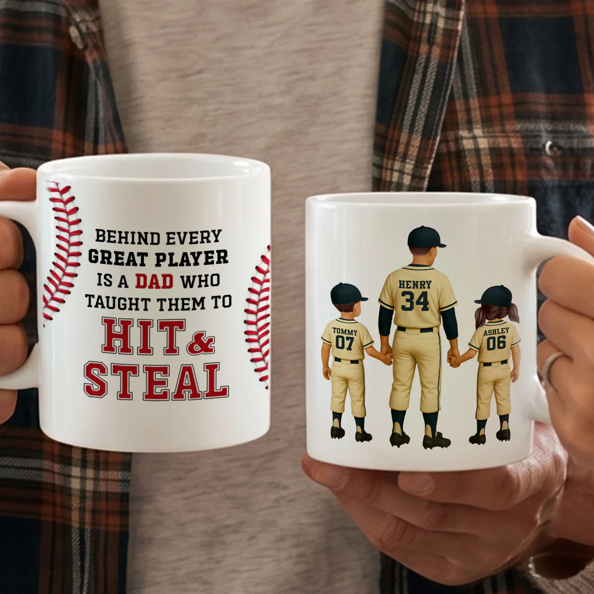 Thank You For Teaching Us To Hit & Steal Baseball Dad & Kids - Personalized Mug - Father's Day Gift For Dad, Husband - Image 6