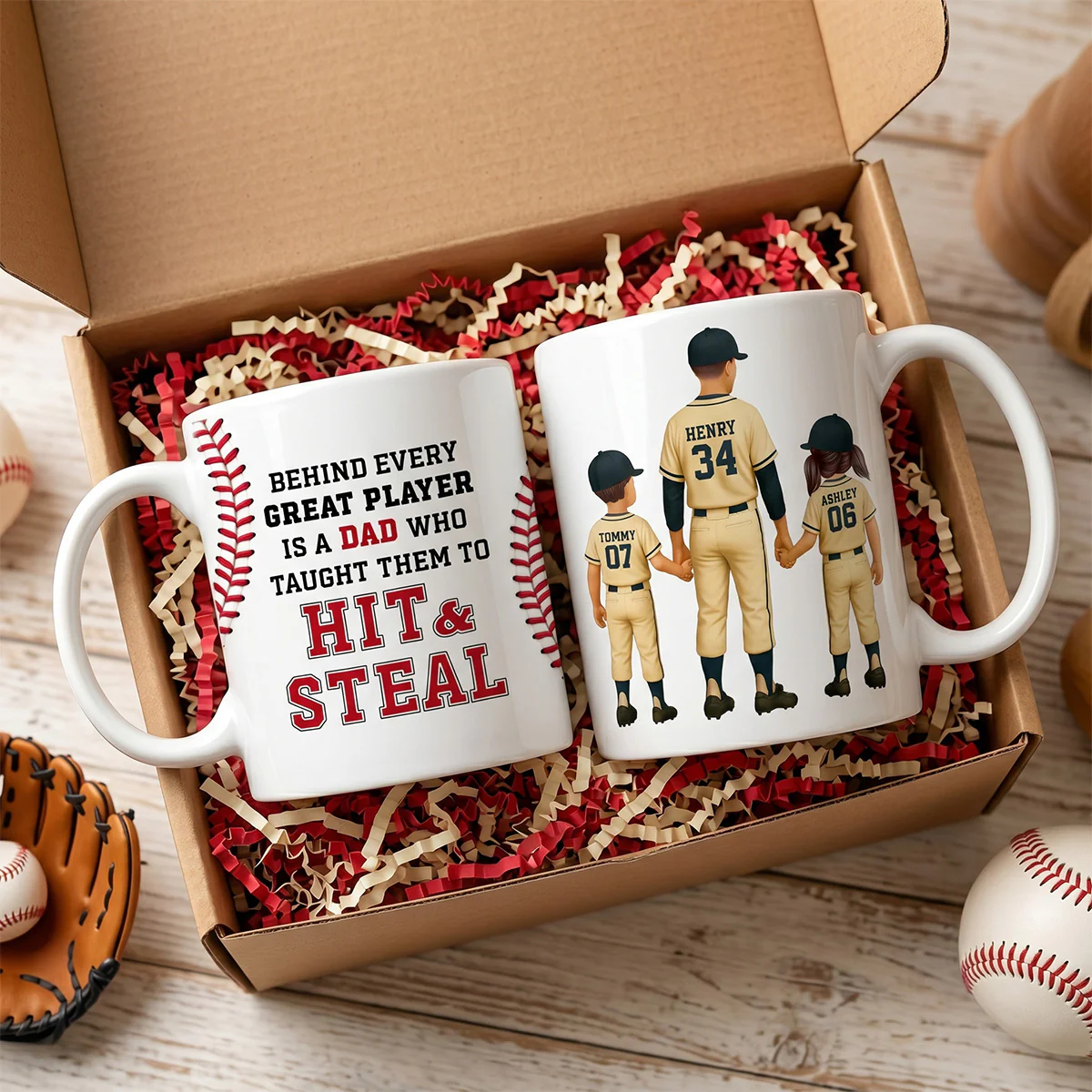 Thank You For Teaching Us To Hit & Steal Baseball Dad & Kids - Personalized Mug - Father's Day Gift For Dad, Husband - Image 7