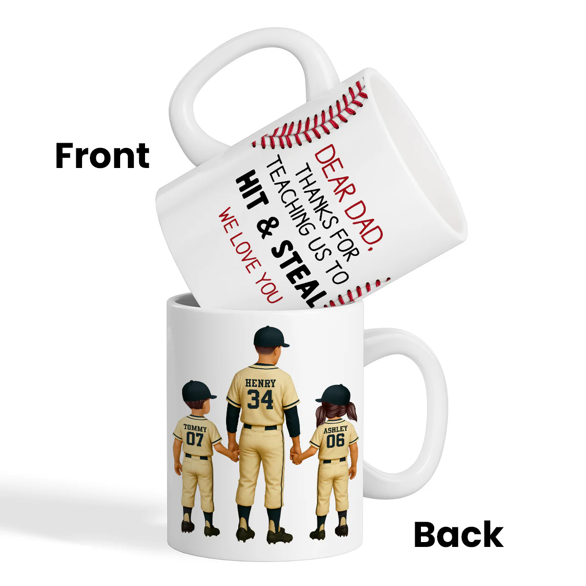 Thank You For Teaching Us To Hit & Steal Baseball Dad & Kids - Personalized Mug - Father's Day Gift For Dad, Husband - Image 9