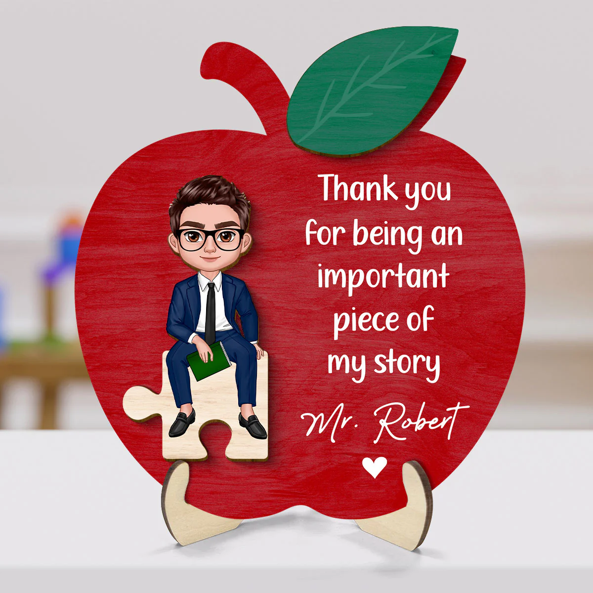 Thank You Teacher Important Piece Personalized 2-Layer Wooden Plaque - Image 2