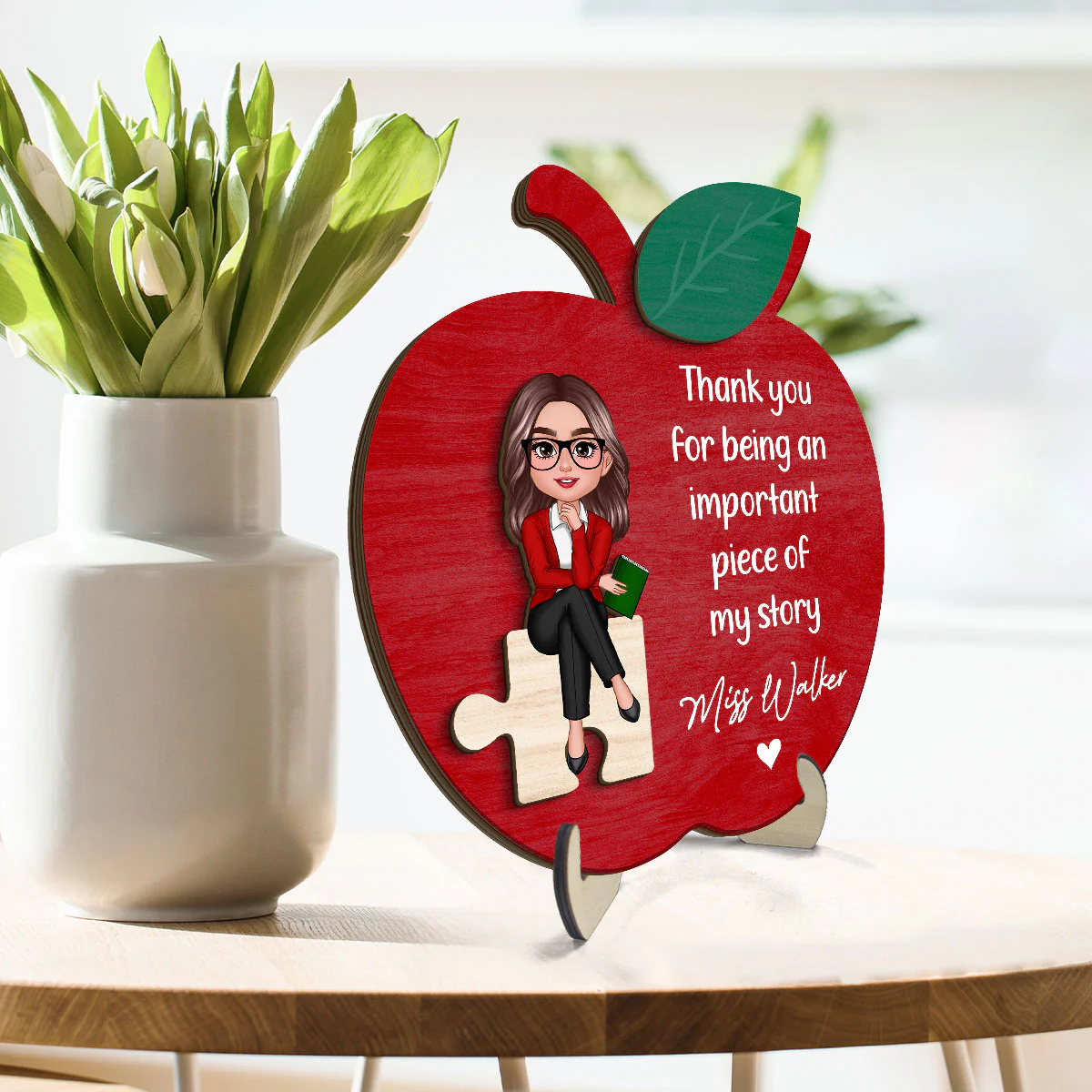 Thank You Teacher Important Piece Personalized 2-Layer Wooden Plaque - Image 3
