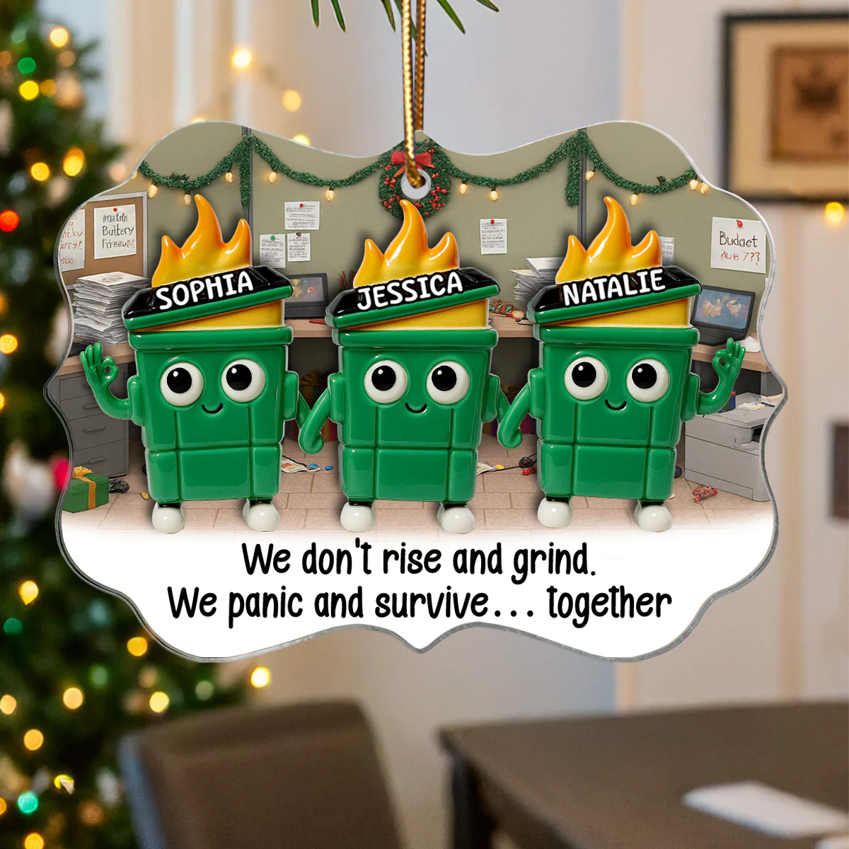 Thank You Work Besties 3D Effect Dumpster Fires - Personalized Acrylic Ornament - Funny Gift For Colleagues, Work Besties - Image 4