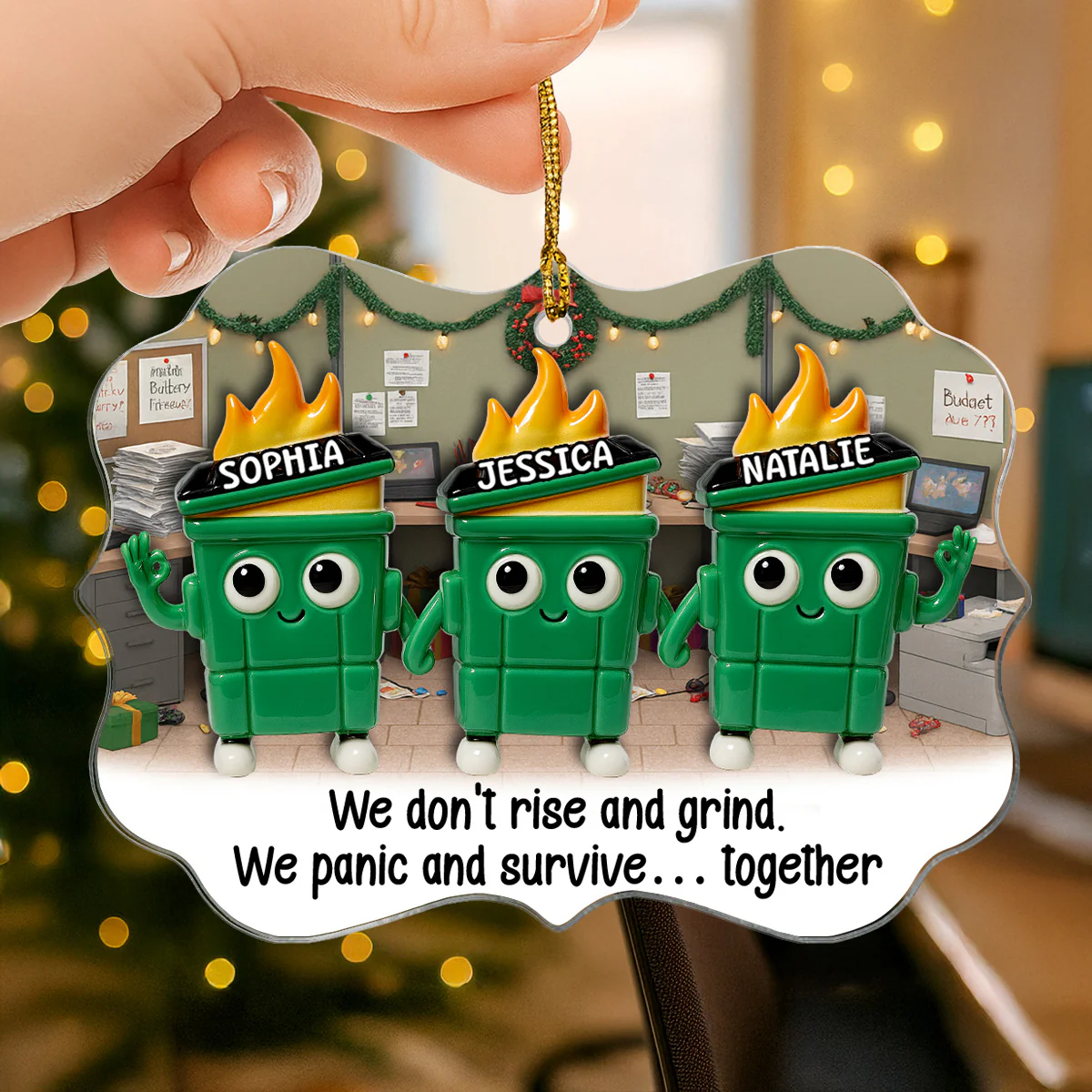 Thank You Work Besties 3D Effect Dumpster Fires - Personalized Acrylic Ornament - Funny Gift For Colleagues, Work Besties - Image 6