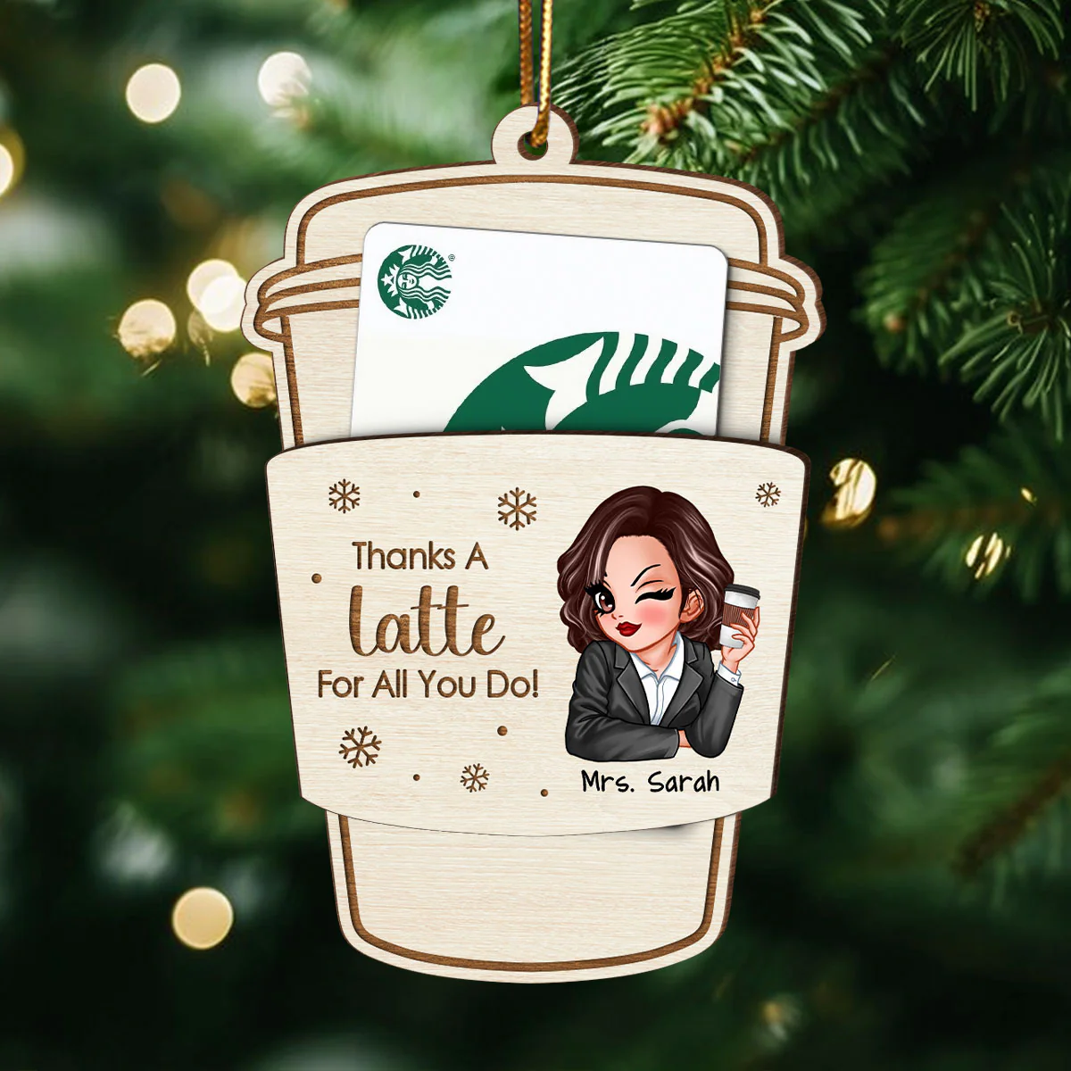 Thanks A Latte For All You Do Gift Card Holder Ornament, Personalized Christmas Ornament, Christmas Gift For Teachers, Thank You Gift, Appreciation Gift
