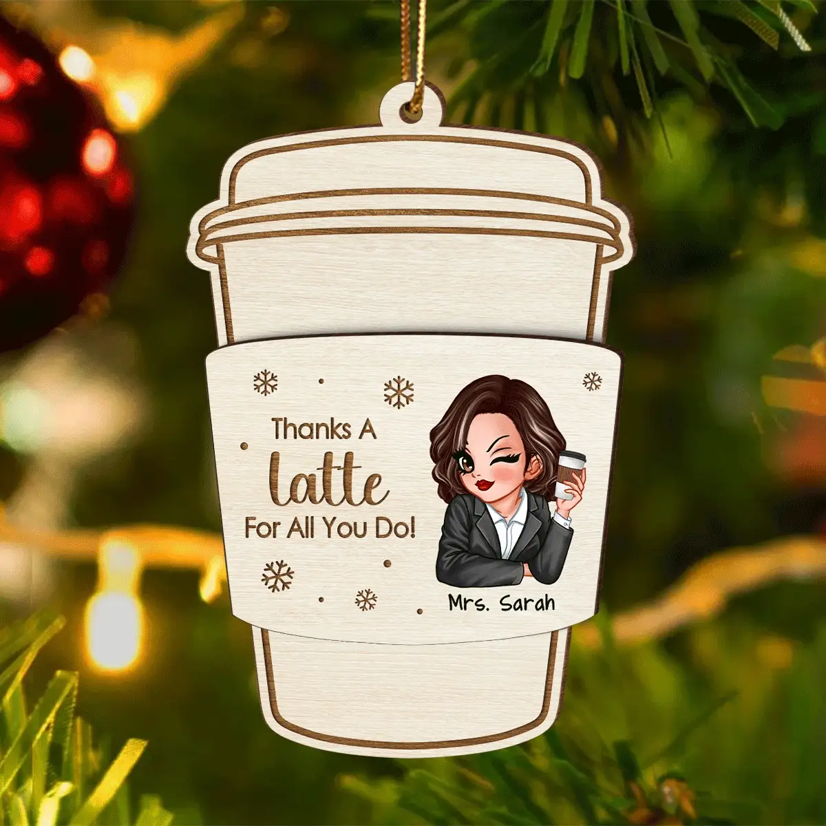 Thanks A Latte For All You Do Gift Card Holder Ornament, Personalized Christmas Ornament, Christmas Gift For Teachers, Thank You Gift, Appreciation Gift - Image 2