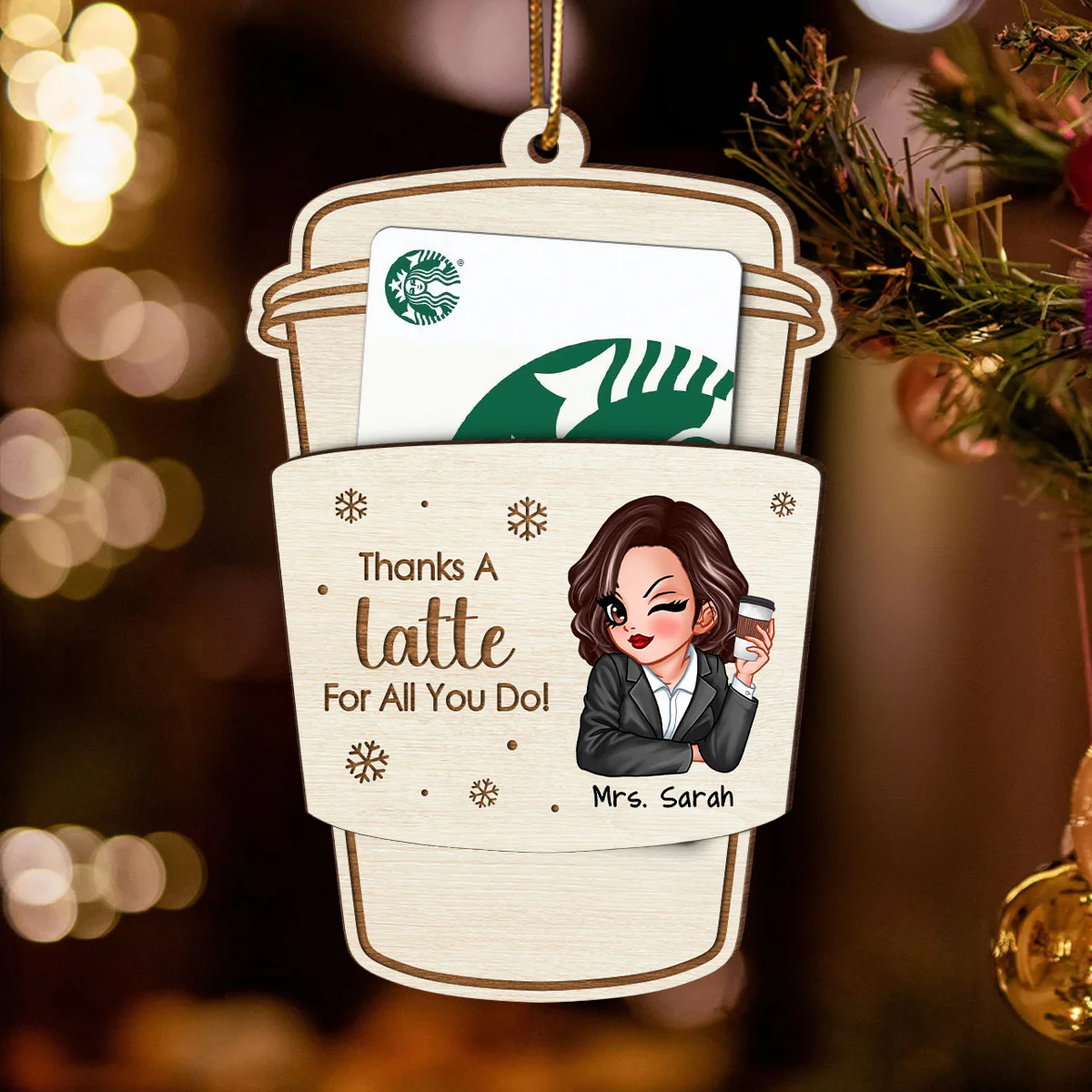 Thanks A Latte For All You Do Gift Card Holder Ornament, Personalized Christmas Ornament, Christmas Gift For Teachers, Thank You Gift, Appreciation Gift - Image 3