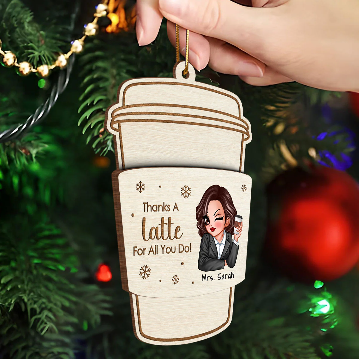 Thanks A Latte For All You Do Gift Card Holder Ornament, Personalized Christmas Ornament, Christmas Gift For Teachers, Thank You Gift, Appreciation Gift - Image 4