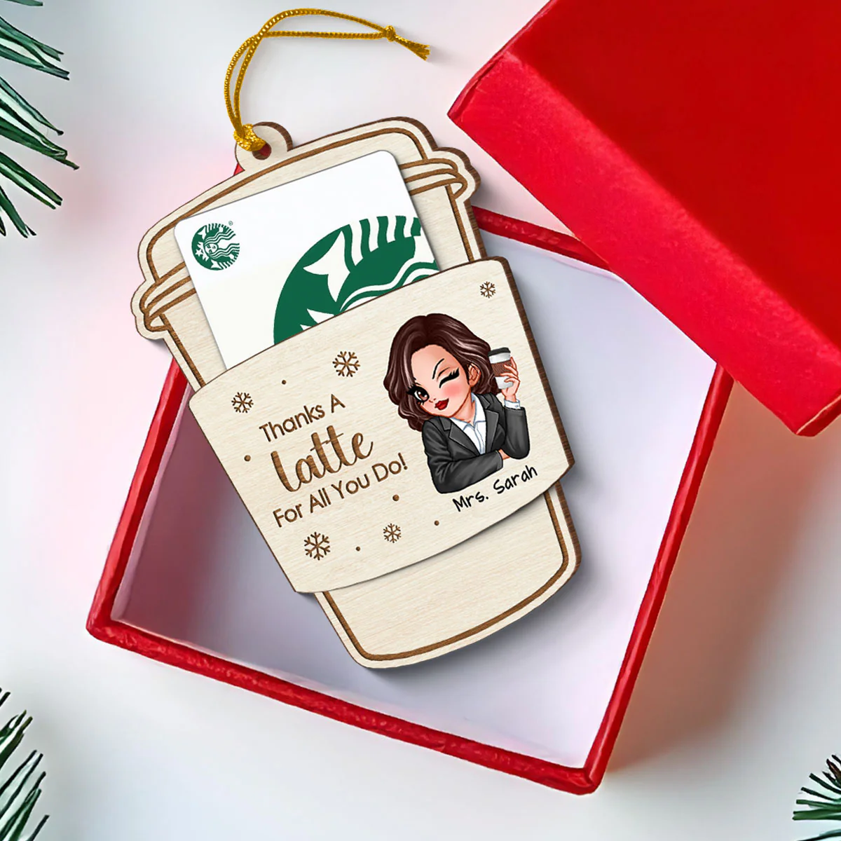 Thanks A Latte For All You Do Gift Card Holder Ornament, Personalized Christmas Ornament, Christmas Gift For Teachers, Thank You Gift, Appreciation Gift - Image 5