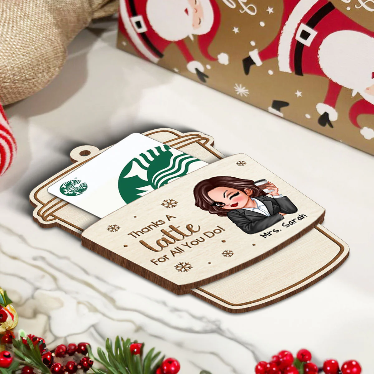 Thanks A Latte For All You Do Gift Card Holder Ornament, Personalized Christmas Ornament, Christmas Gift For Teachers, Thank You Gift, Appreciation Gift - Image 6