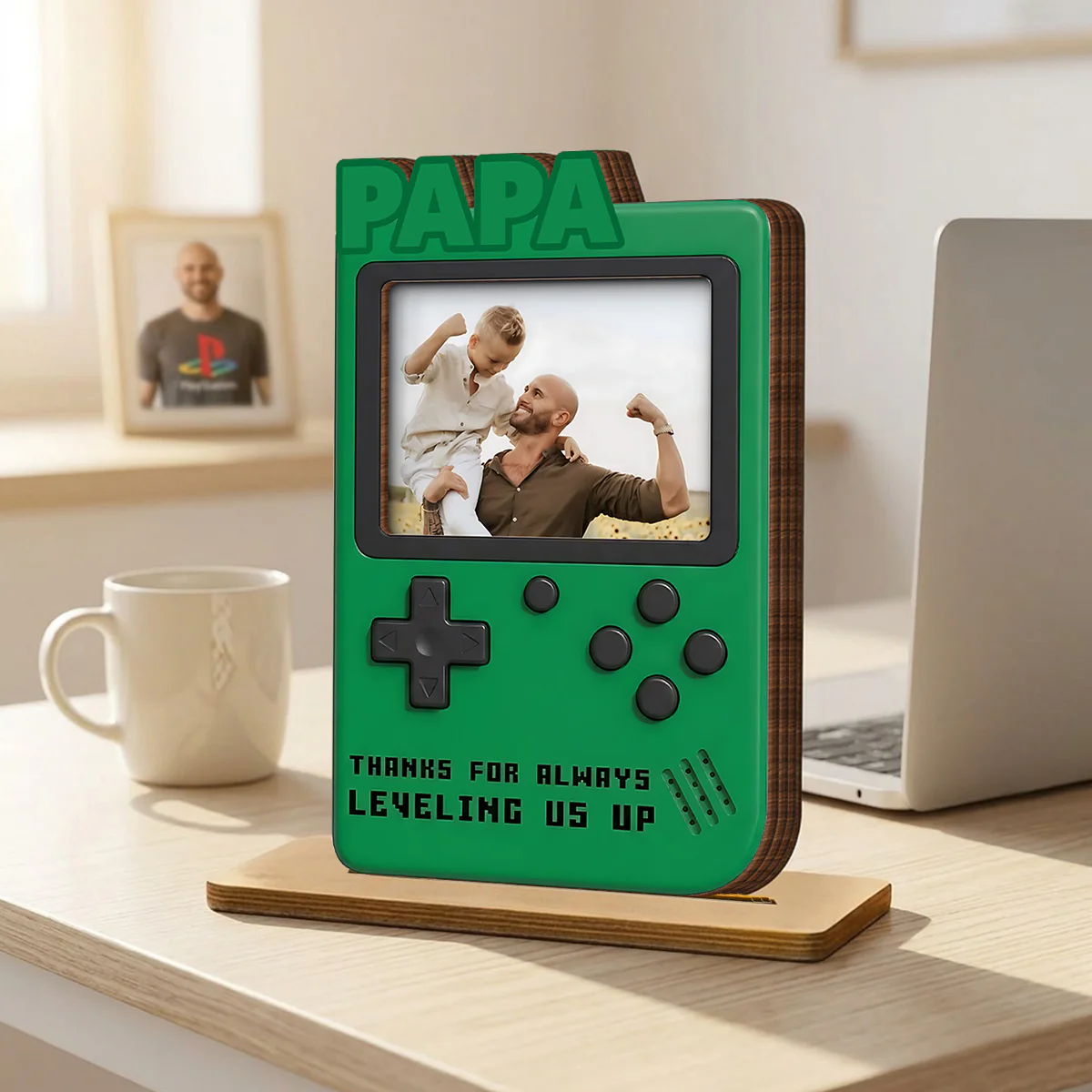 Thanks For Always Leveling Us Up Gamer Dad - Personalized 2-Layered Wooden Plaque - Heartfelt Gift For Dad, Husband - Image 3