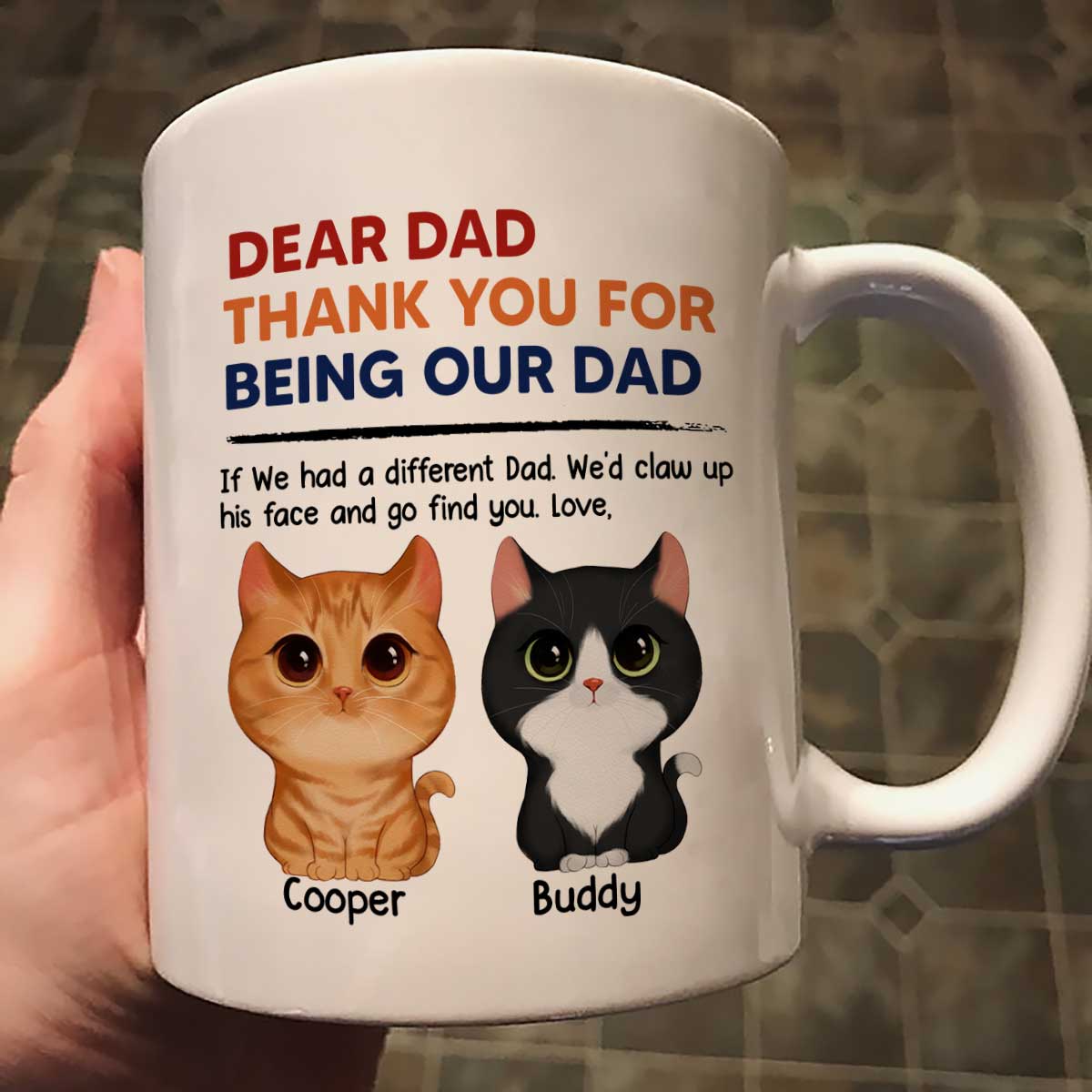 Thanks For Being Our Dad Watercolor Cute Cats Retro Personalized Mug - Image 2