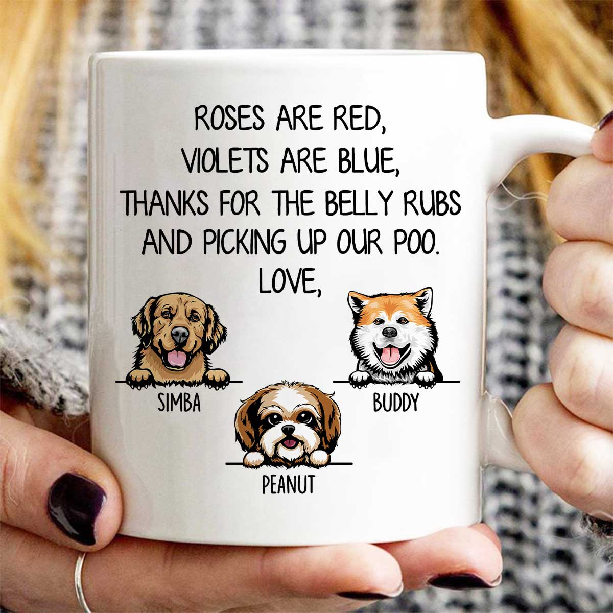 Thanks For Belly Rubs And Picking Up Poo Peeking Dog Personalized Mug - Gift For Dog Mom - Gift For Dog Dad - Image 2