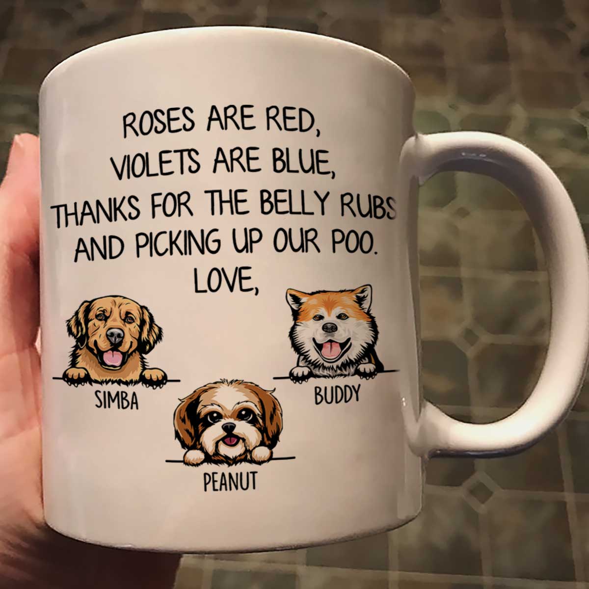 Thanks For Belly Rubs And Picking Up Poo Peeking Dog Personalized Mug - Gift For Dog Mom - Gift For Dog Dad - Image 3