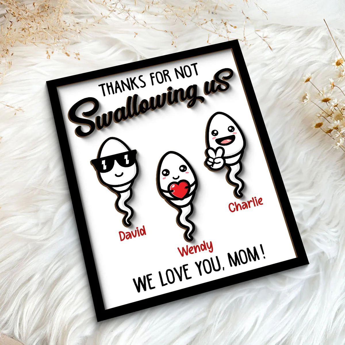 Thanks For Not Swallowing Us Mom Funny Gift For Mom Mother Personalized 2-Layer Wooden Plaque - Image 5
