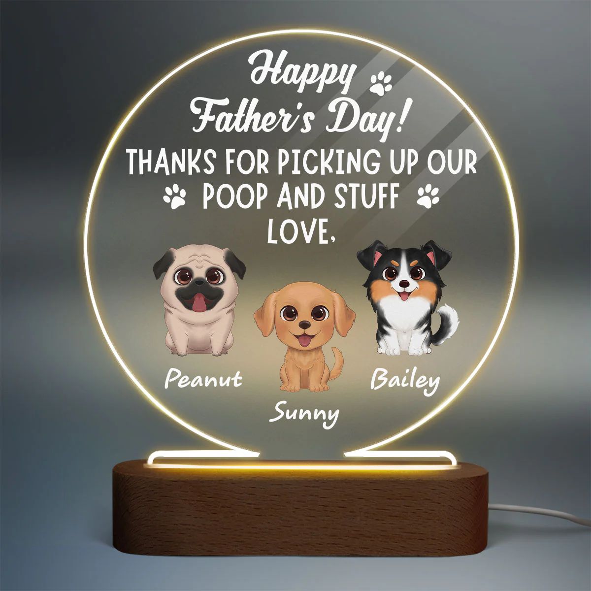 Thanks For Picking Our Poop Dog Dad Personalized Circle LED Night Light - Image 2